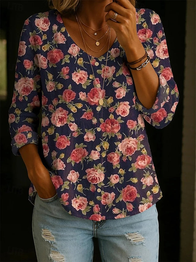 Women's Blouse Buttons Print Floral Elegant Vacation