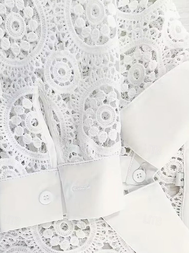 Women's Blouse Eyelet top Lace Tops Hollow Out Buttons