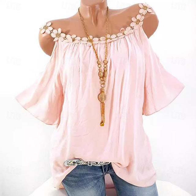 Shirt Lace Shirt Blouse Women's White Pink Army Green Plain