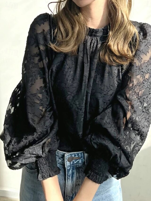 Women's Shirt Blouse Chiffon Tops Ruched Lace Floral Active