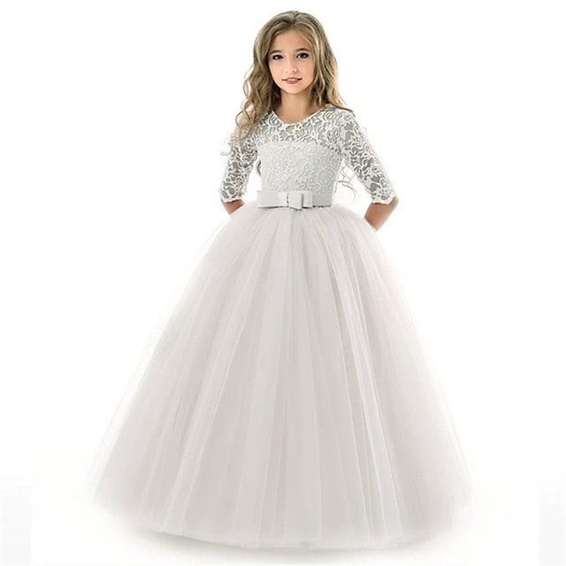 Girl Flower Dress Kids Colored Girls' Solid Wedding