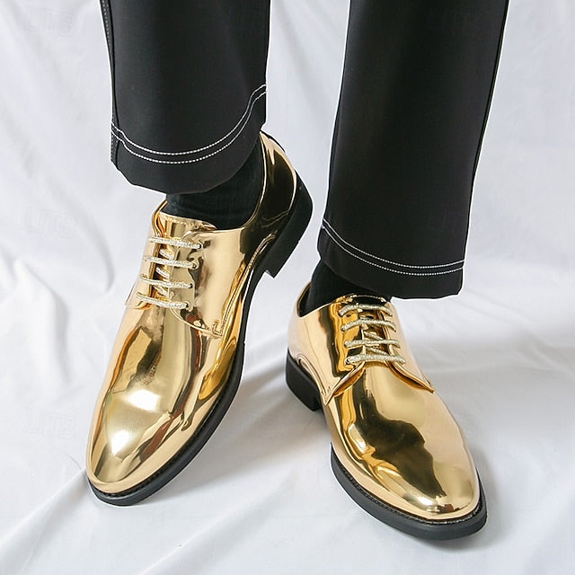 Patent Men Lace-Up – Sleek Shoes Shiny for Gold Leather