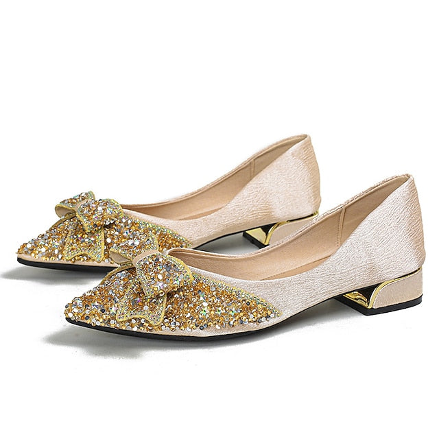 Bow - Glitter Rhinestone Elegant Flats with Women's Detail