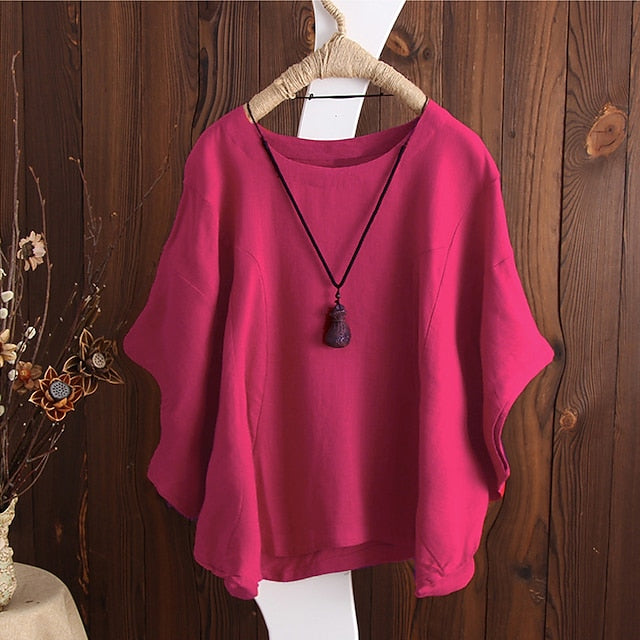 Women's T Shirt Blouse Plain Vintage Streetwear Half Sleeve