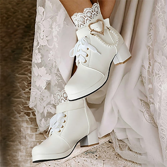 Boots Ankle Lace-Up Shoes Bridal White – Wedding Women's