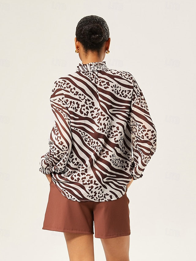 Animal Print Ruched Long Sleeve Pullover