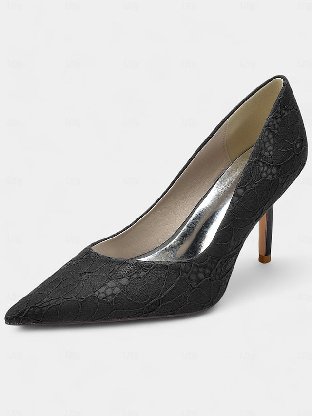 Heels Lace-Embroidered Stiletto Women's Pointed-Toe -