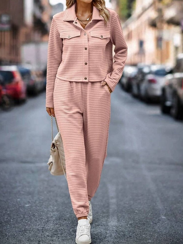 Women's Pants Sets Bolero Top Long Sleeve Shirt Collar
