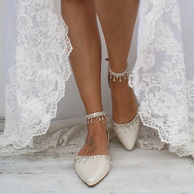 Elegant Wedding Shoes White Flats Women's Bridal with –