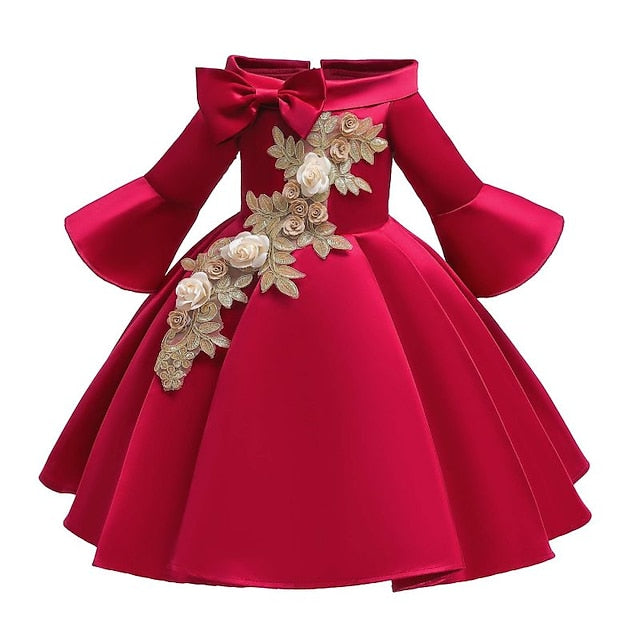 Girls' Sleeve Length Kids Party Formal Floral Dress 3/4