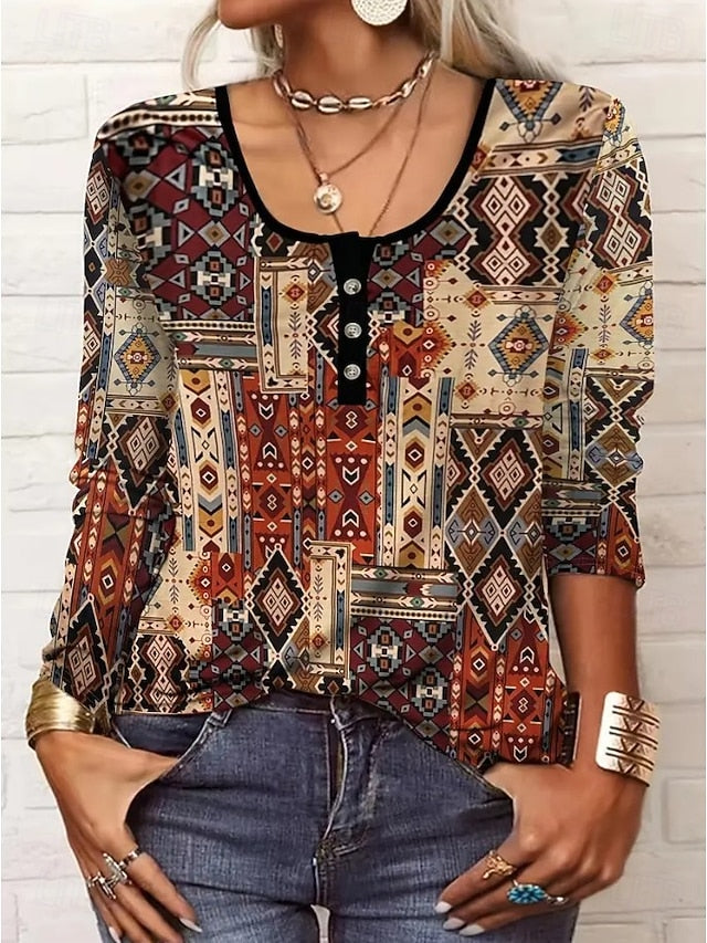 Women's Tunic T Shirt Floral Graphic Geometric Stylish