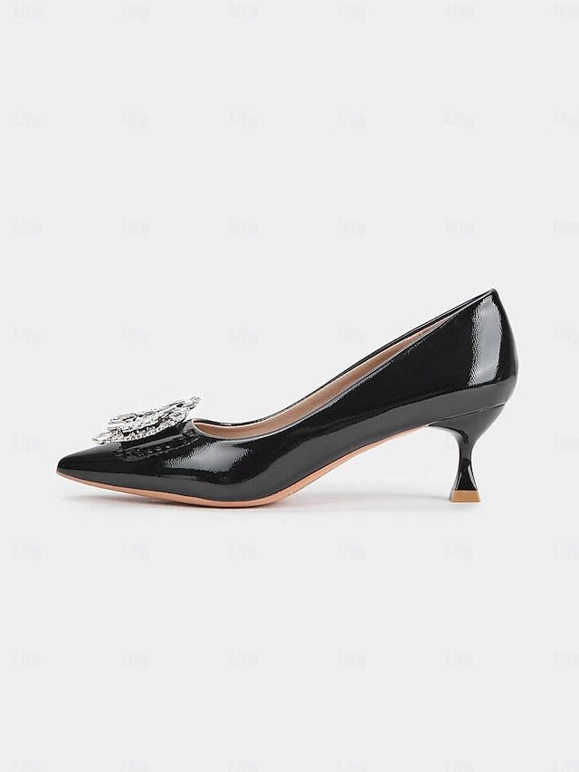 Embellished Leather with Black Patent Crystal Women's Pumps