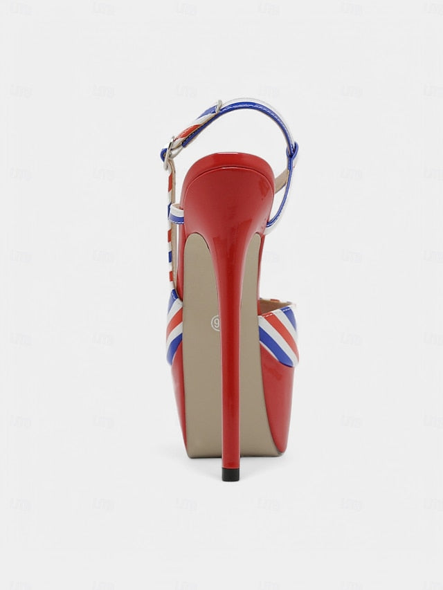 Blue Platform Heels Red White and Women's Stiletto Striped