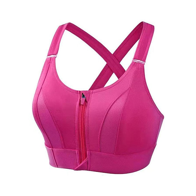 Women's High Support Sports Bra Running Bra Cross Back Zip