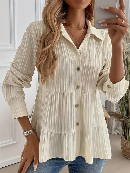 Women's Blouse Ruched Buttons Solid Color Stylish Casual