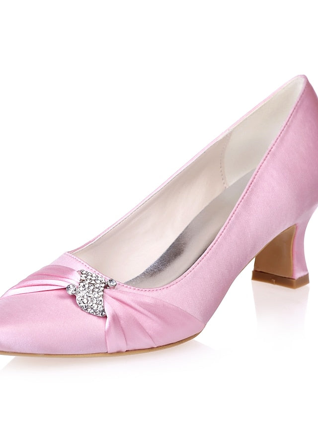 Blue Kitten Bow Women's Heels Royal with Rhinestone Satin