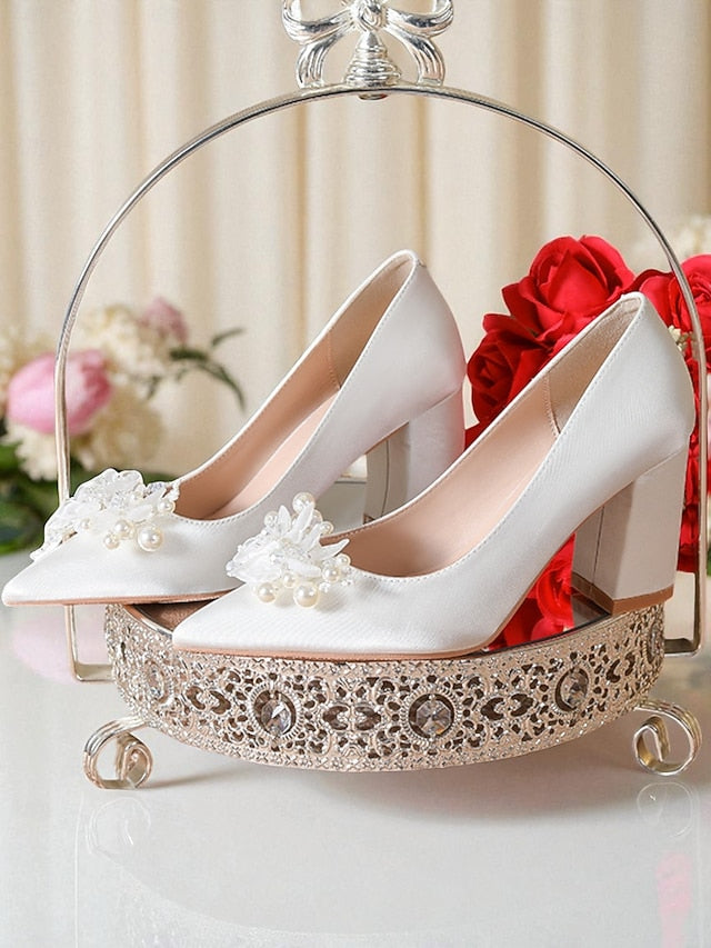 and Women's White Pearl Crystal with Wedding Heels
