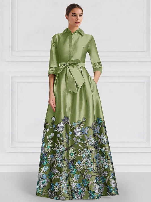 Embroidered of A-Line Bride Mother the Gown Satin Evening Floral