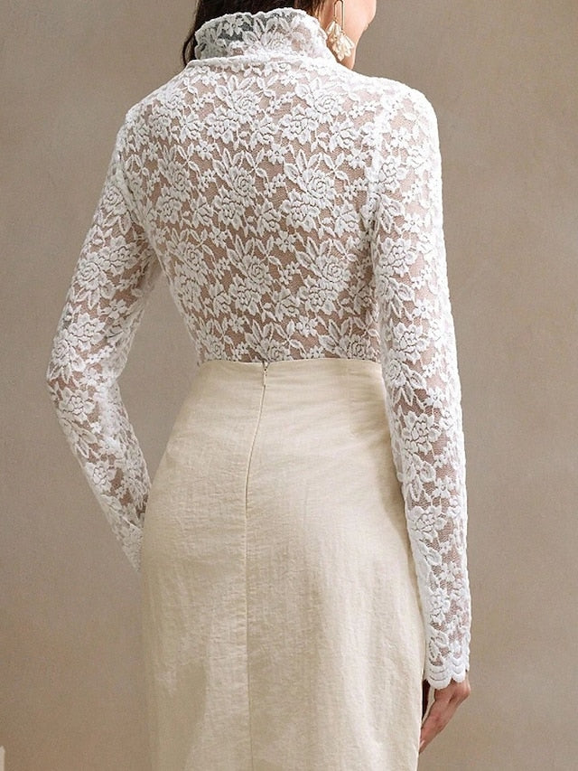 Women's Blouse Lace Tops Lace Plain Stylish Long Sleeve