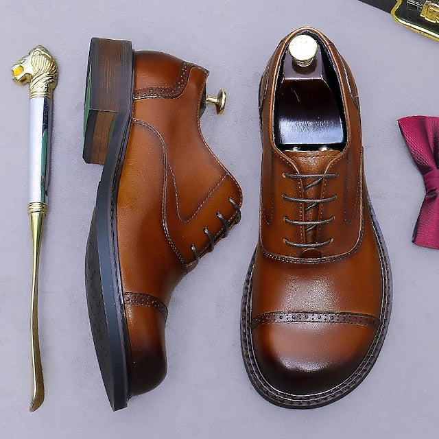 Men's Toe Genuine Leather Cap Oxford First Shoes-