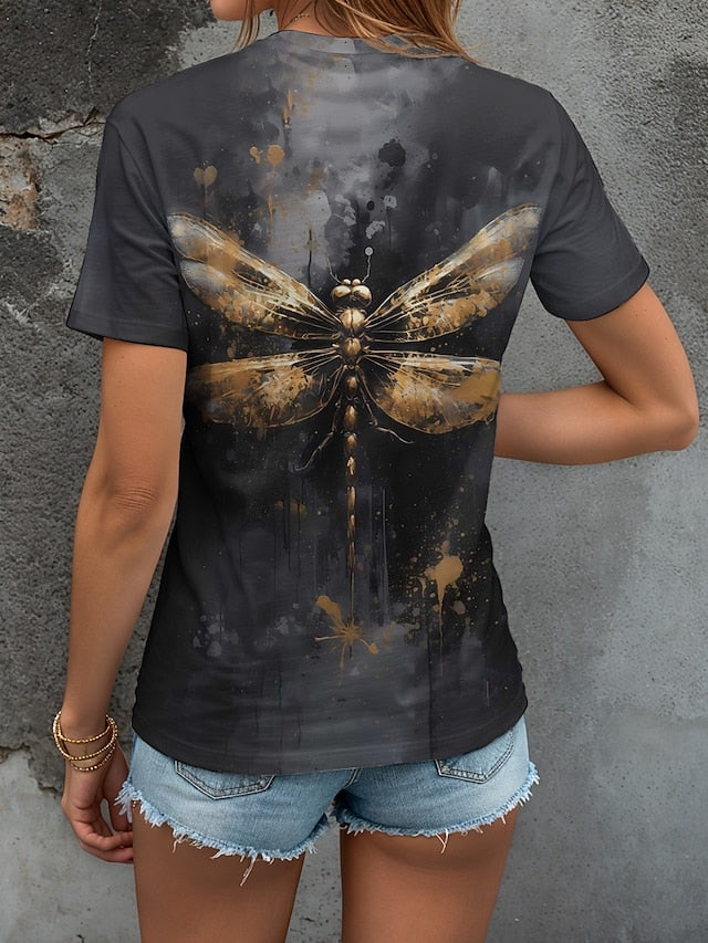 Women's T Shirt Print Graphic Animal Dragonfly Vintage