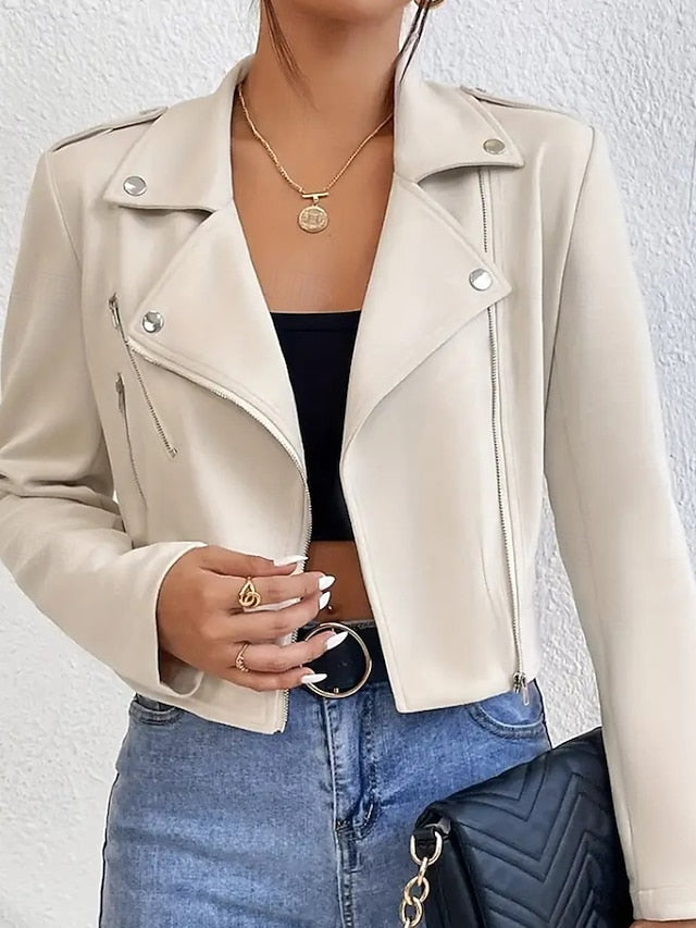 Comfortable Women's Zipper Leather Jacket Faux Pocket