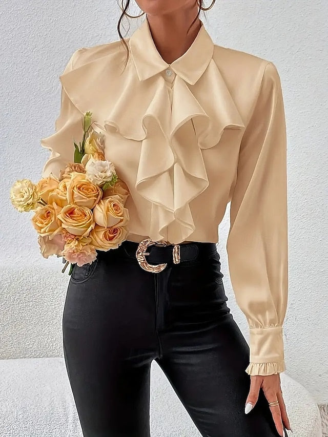 Women's Satin Shirt Dress Shirt Blouse Ruffle Solid Color