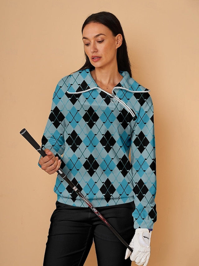 Women's Golf Pullover Sweatshirt Light Blue Long Sleeve Top
