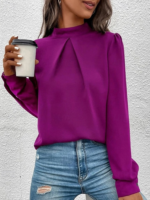 Women's Shirt Elegant Dressy Satin Top Solid Color Stylish