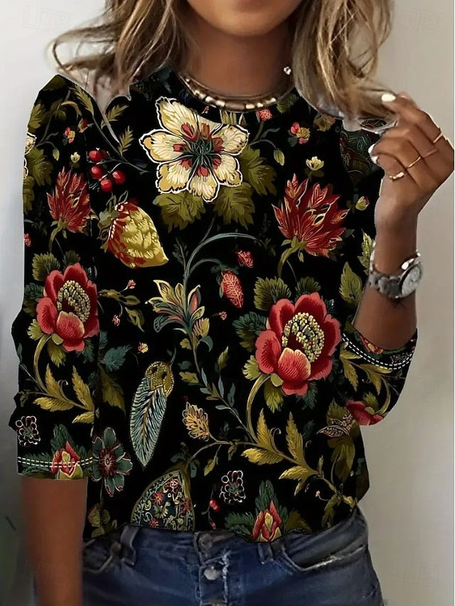 Women's T Shirt Print Floral Graphic Plants Vintage Fashion