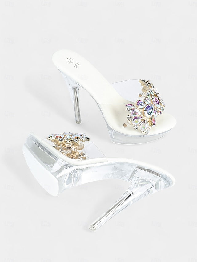 – Women's Embellished Platform Rhinestone Clear Heels