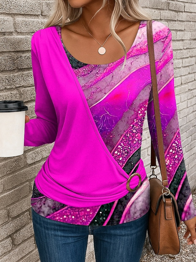 Women's T Shirt Patchwork Print Graphic Geometric Stylish
