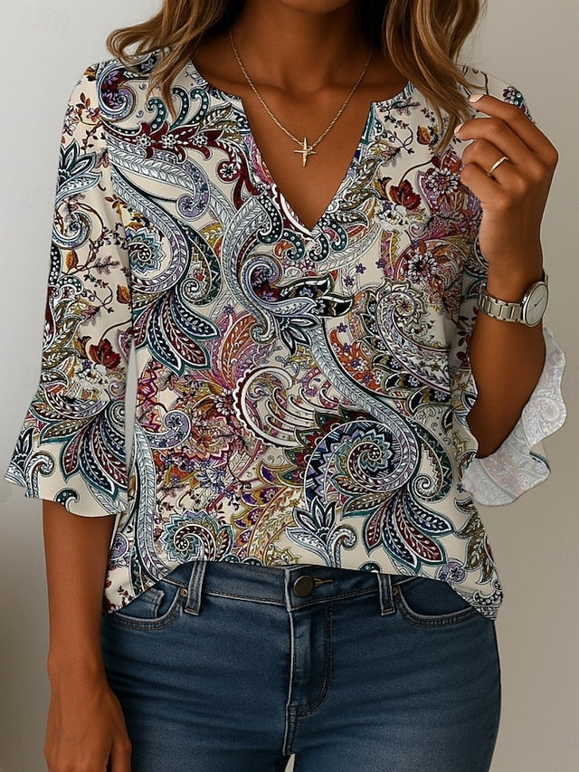 Women's Blouse Print Floral Graphic Ethnic Retro Vintage