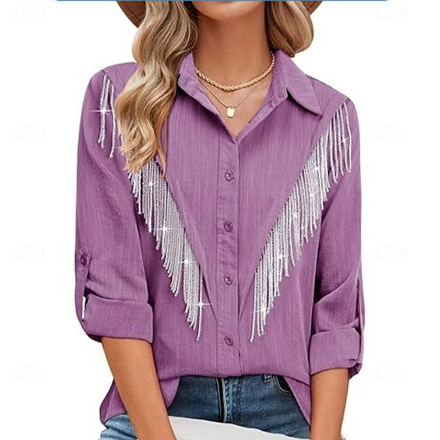 Women's Dress Shirt Button Up Shirt Blouse Glitter Buttons