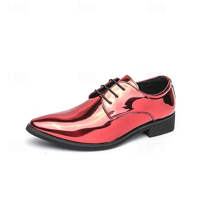 Formal for Green Leather Patent Shoes Glossy Men Lace-Up –