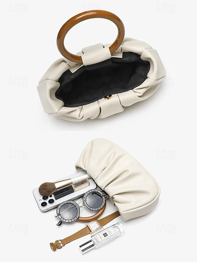 Tote with Pleated Faux Acrylic Clutch Leather Women's Bag