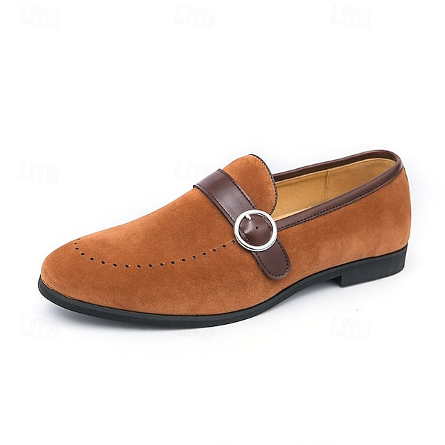 Loafers Faux Men's Brown Slip-On Suede Buckle Strap with