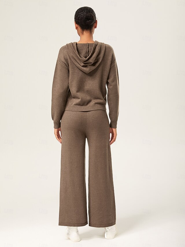 Women's Coffee Brown Straight-Leg Sweater Pants Elastic