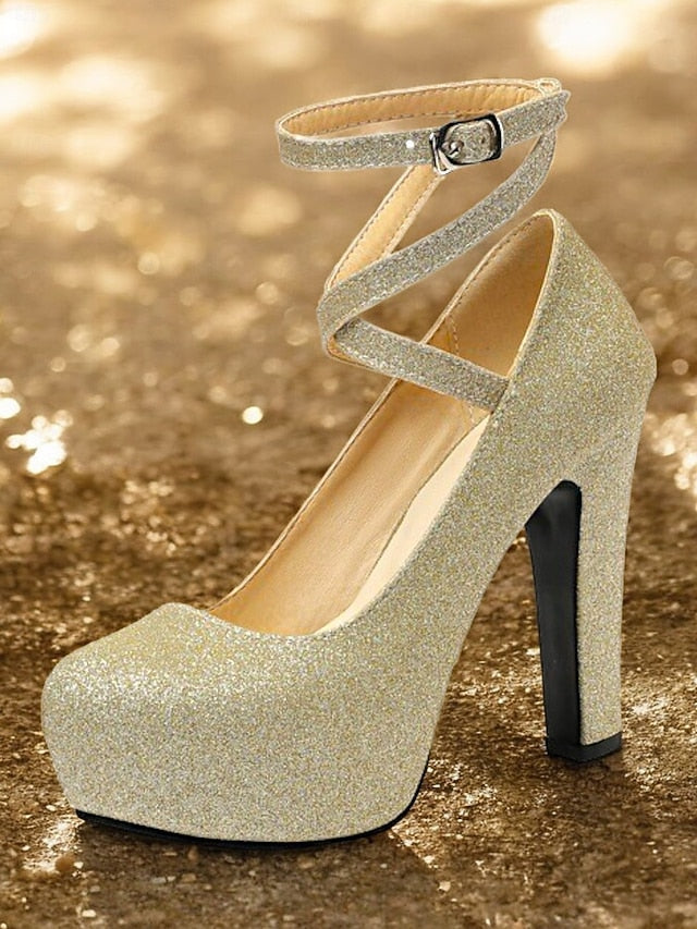 Women's Platform Strap Pink Glitter – with Ankle Heels