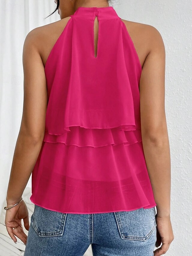 Women's Tank Top Tee Top Ruffle Solid Color Elegant Fashion
