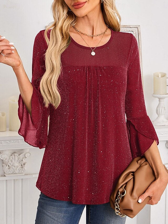 Women's Shirt Blouse Mesh Plain Stylish Classic Modern Long