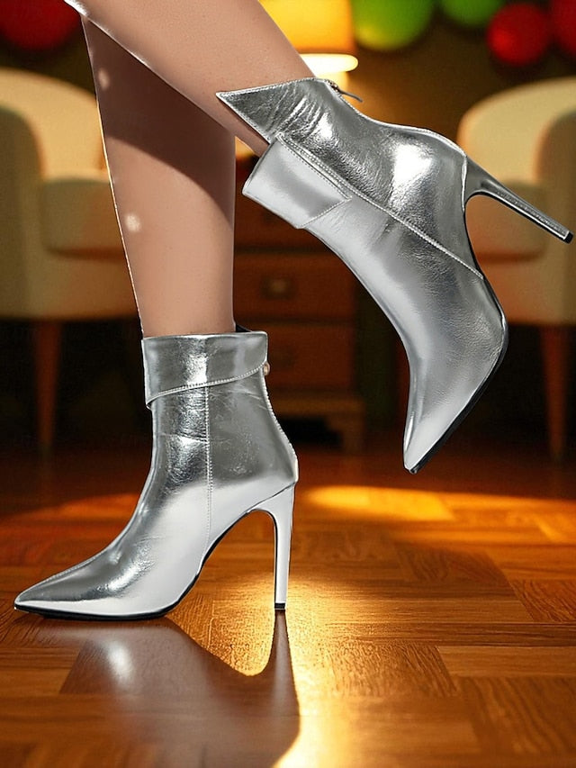Ankle Toe Women's - Gold Metallic Pointed Stiletto Boots