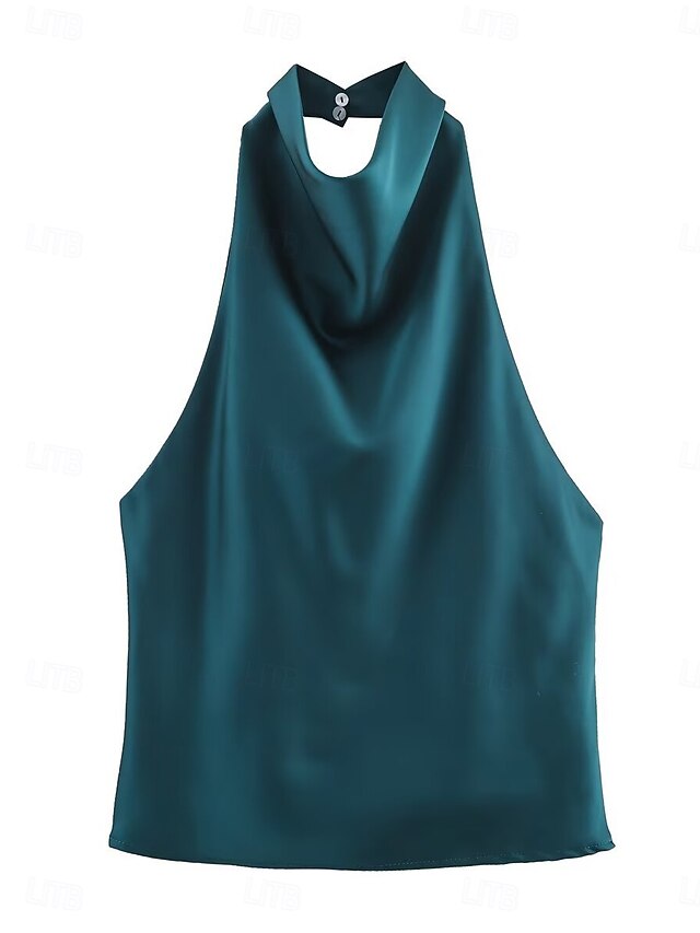Women's Shirt Satin Shirt Blouse Sleeveless Shirt Plain