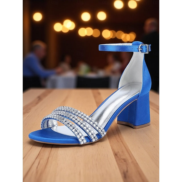 Purple Sandals Women's with Block Rhinestone Satin Heel