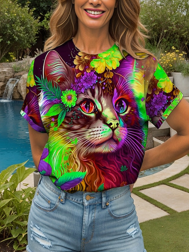 Women's T Shirt Print Floral Graphic Animal Vintage Stylish