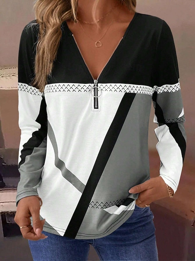 Women's T Shirt Zipper Print Graphic Geometric Fashion