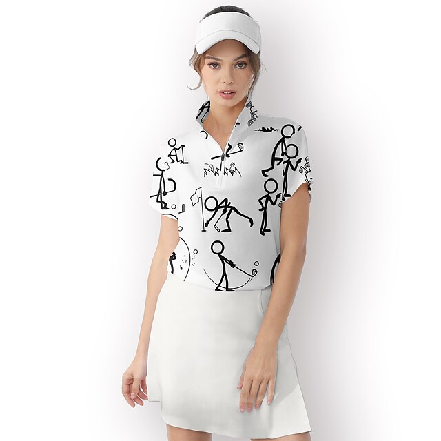 Women's Golf Polo Shirt White Short Sleeve Sun Protection