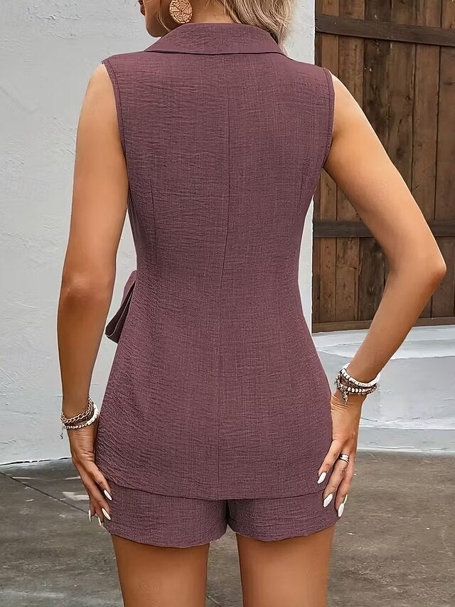Women's Blazer Shorts Sets Bolero Top Sleeveless Shirt
