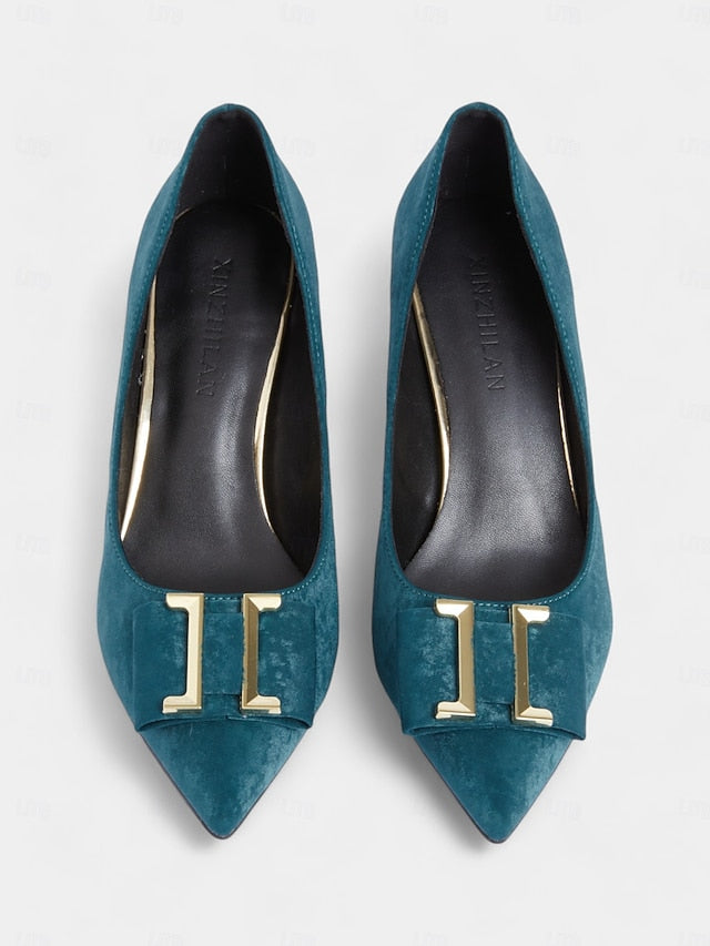 Heel Pointed Pumps Toe Elegant Teal Kitten Velvet Women's -