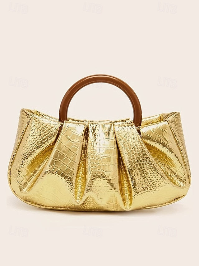 Tote with Pleated Faux Acrylic Clutch Leather Women's Bag
